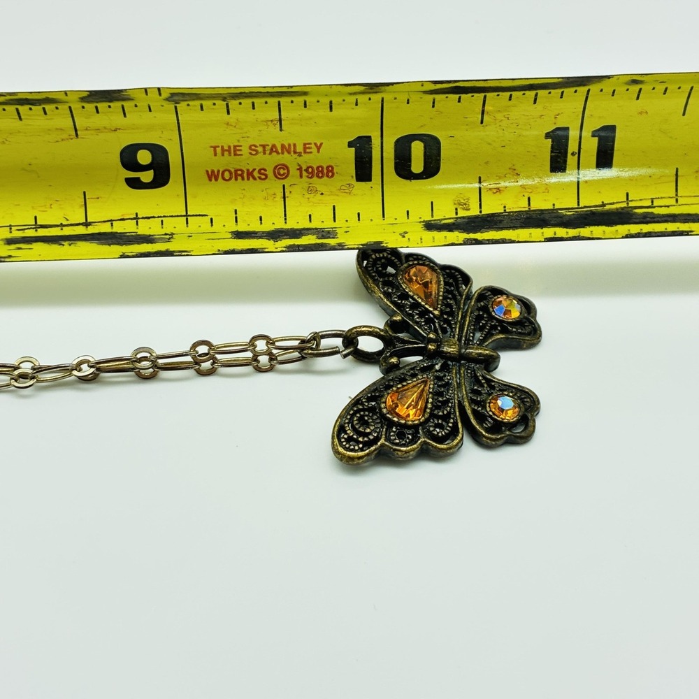 Layered Necklace Lot of 2 Pearl Rhinestone and Crystal Butterfly Pendant - Picture 6 of 10